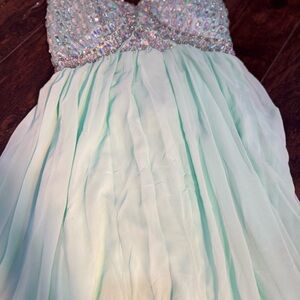 Cat & Jack Silver Green Embellished Pleated Formal Dress